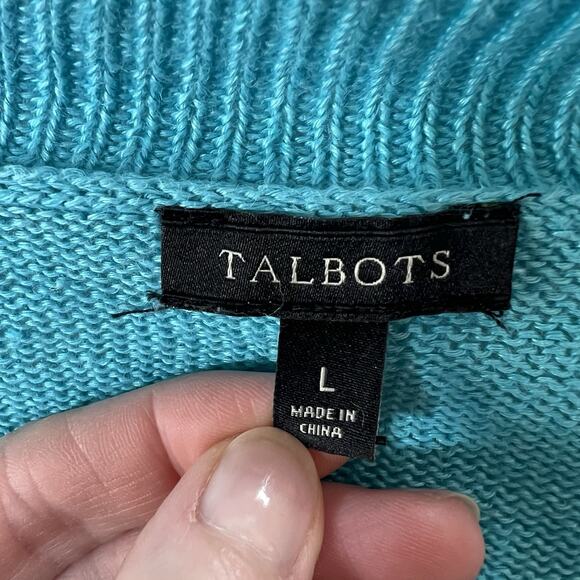 Talbots Women’s Linen Open Knit Cardigan Size L Blue Beachy Classic Resortcore - Picture 3 of 7